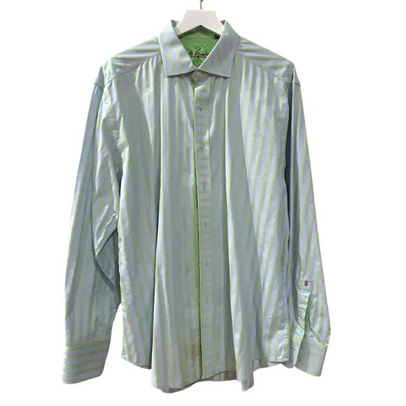 Robert Graham Blue / Lime Green Stripes Button Down Shirt with French Cuff Sz XL - Picture 1 of 6